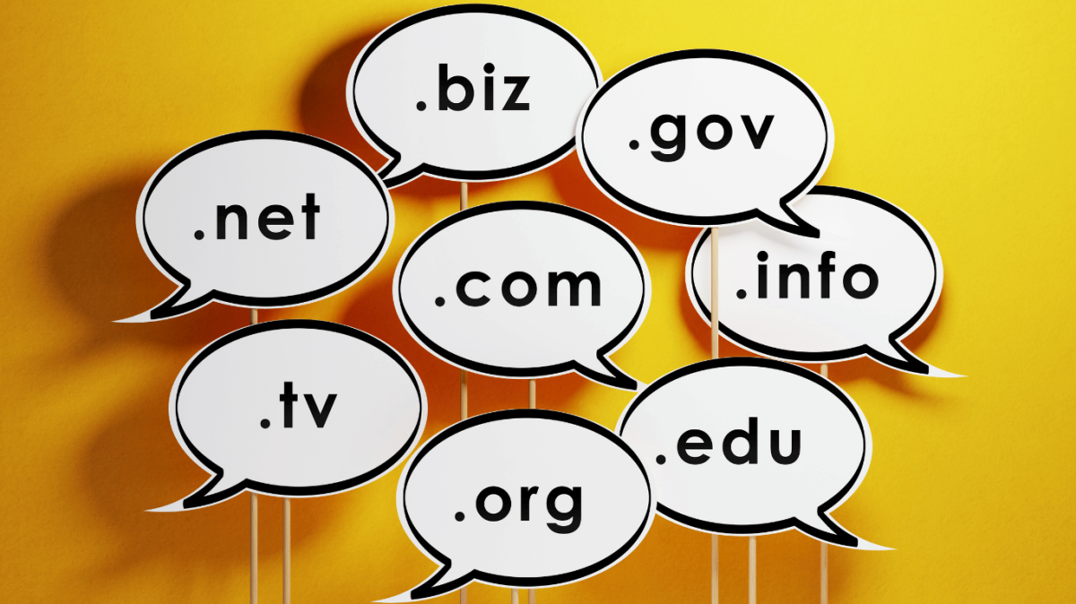 Domain names in speech bubble