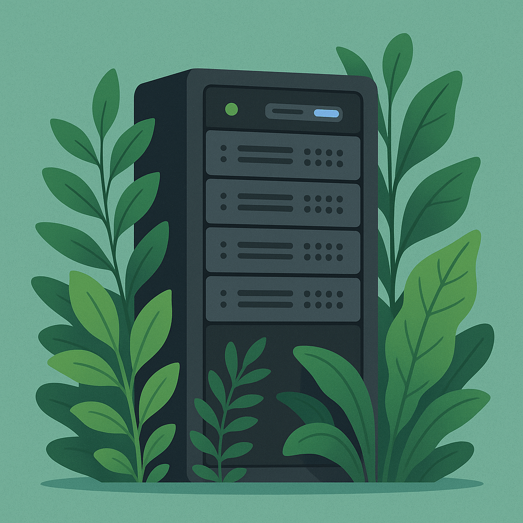 Performance Meets Sustainability image of a server rack and plants